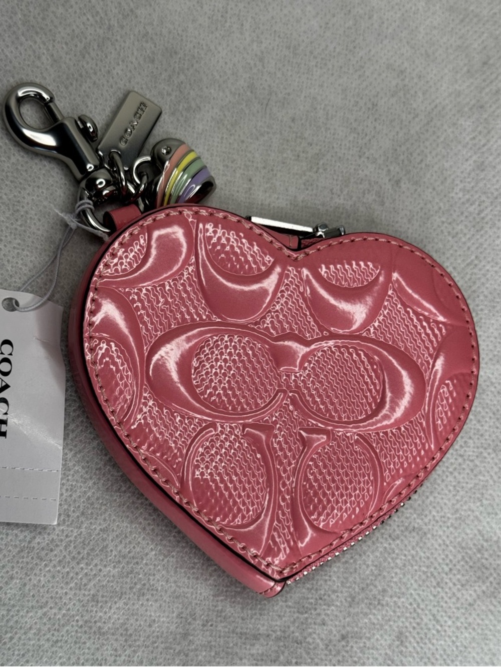 NWT Coach Pink Embossed Heart Coin Purse & Charm in Signature Patent Leather - Picture 4 of 6